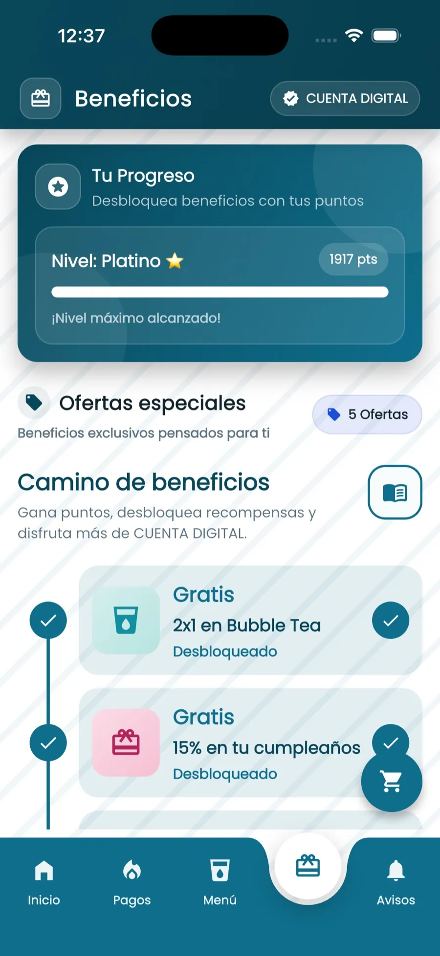 Camino de beneficios, niveles y recompensas